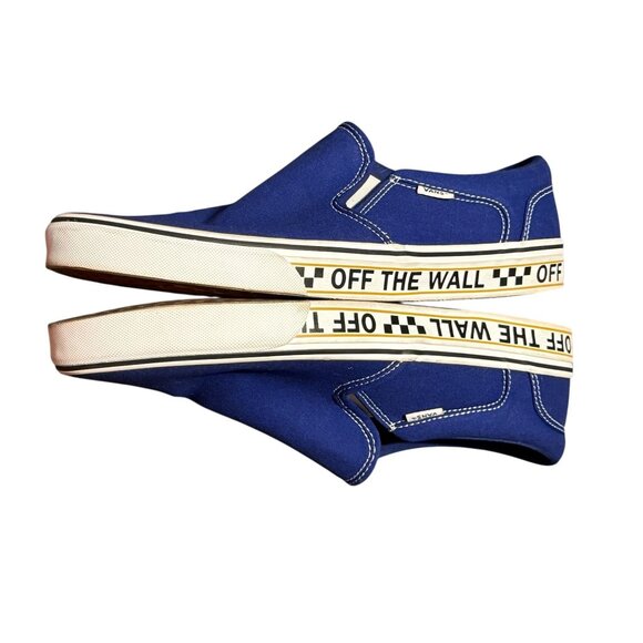 Vans Blue Slip-On Canvas Shoes With "Off The Wall" Sole Design mens size 13 - Picture 8 of 10